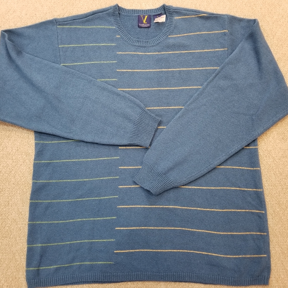VanHeusen Blue Striped Knit Crewneck Sweater Large